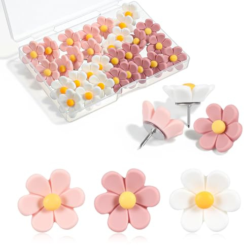 Sorcristy 30 stycken anslagstavlor, blommor anslagstavla nålar dekorativa häftstift söta häftstift stift för gör-det-själv korktavla fotovägg kontor hem