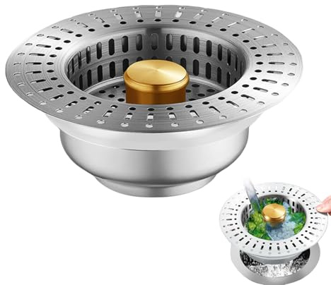 1 Pezzi Tappo per Lavello Universale, Tappo Lavandino Cucina, 3 in 1 Stainless Steel Filtro Lavandino Cucina, Filtro di Scarico in Acciaio Inossidabile per Vasca da Bagno, Cucina, Lavabo