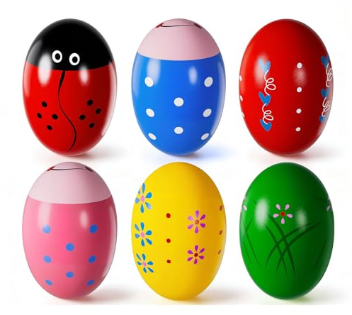 Uovo di Pasqua in Legno Uova Maracas Easter Eggs Percussion Uova Pasquali Ovetti Musicali per Caccia di Pasqua, Bomboniere, Regali per le Feste, Accessori per la Classe (6 pezzi-A)