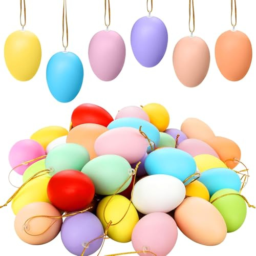 24 Pcs Easter Egg Decorations – Plastic Hanging Easter Eggs for Tree, Indoor & Outdoor Spring Decor, Colorful DIY Craft Easter Ornaments for Party, School, Office, Home Décor & Easter Gift Ideas