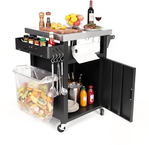 Denmay Carro de mesa de barbacoa para exteriores, carrito de cocina portátil, para hornos de pizza Onni, soporte para barbacoa para Ninja Woodfire y Weber serie Q, práctico armario de jardín