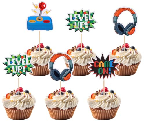 60 stycken videospel tårtdekoration födelsedag, cupcake gamingtårta dekoration, spelkonsoler tema cupcake för födelsedag videospel fest (Gaming 01)