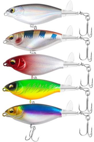 5 Pack Sea Fishing Lures Set with Bait Box, Sea Fishing Tackle Kit, Fishing Spinners for Freshwater Saltwater with Rotating Tail Treble Hooks