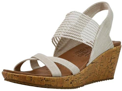 Skechers Damen Beverlee HIGH Tea Sandalen, Natural Sparkle Linen/Gore Trim, 40 EU