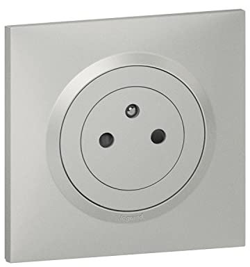 LEGRAND - Prise Electrique Murale 16A avec Terre dooxie Surface + Plaque Carrée - Prise 2P + T Affleurante avec Fond Rétractable - Fabriqué En France - Alu
