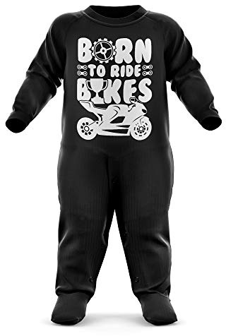 FunkyShirt Body pour bébé Born to Ride Bikes - Barboteuse moto pour bébé - Cadeau d'anniversaire pour bébé, Noir , 6-12 mois