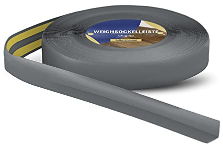 DQ-PP WEICHSOCKELLEISTE – 10m – graphit – 18x18mm – PVC – selbstklebend – Knickwinkel Fussleisten Gummileiste Sockelleiste Winkelprofil Abschlussleiste Bodenleiste