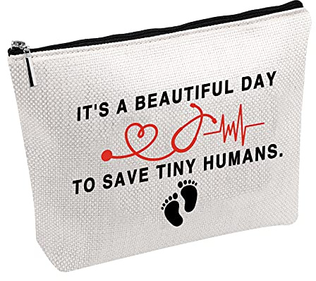 PWHAOO NICU Nurse Make Up Bag Gifts Midwife Gift It¡¯s Beautiful Day To Save Tiny Humans Cosmetic Pouch Bag Pediatric Nurse Gift (Save Tiny Humans bag)