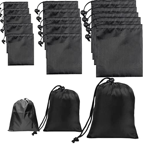 Jarler Drawstring Bag String Bag - 15Pcs 3Size Nylon Cinch Gym Drawstring Ditty Bag Stuff Sack Storage Pouch with Toggle for Travel, Shoes Bag (15, Black)