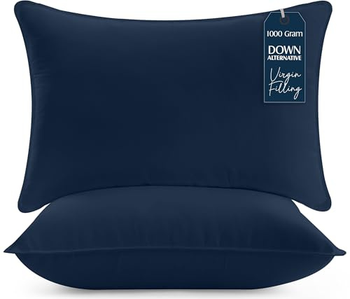 Utopia Bedding Kuddar 50x70, 2 pack, sovkuddar i mikrofiber | Sovkuddar och prydnadskuddar, soffkuddar, mikrofiberöverdrag, dubbelsydda sömmar, Marinblått
