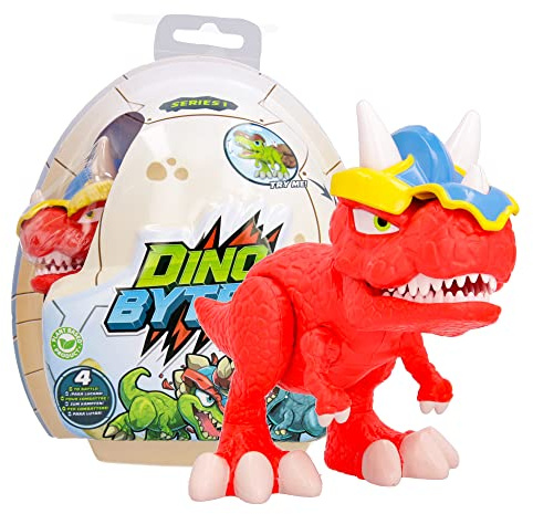 DINOBYTES Carner - Action figure Dinosauro Articolato con elmetto e funzioni di combattimento -Regalo ottimo per Bambine e Bambini dai 4 anni in su