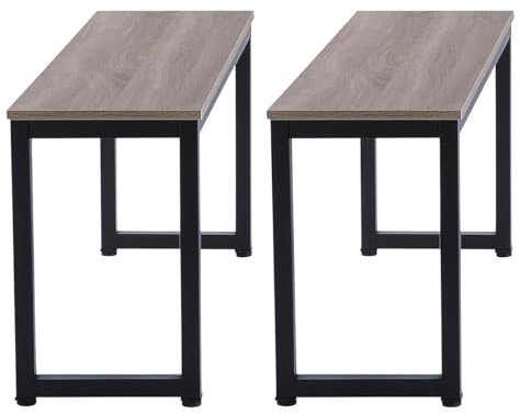 Hallowood Furniture Kempley Pair of Dining Bench with Wooden Top and Black Metal Legs, in Modern Industrial Design, Wooden Bench Seat for Home Dining Room, Café, Hallway, Bedroom or Living Room