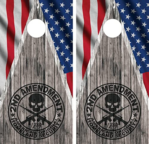 Waterproof & Non-Fading: Pair of Cornhole Board Wraps- Decals ONLY- USA Flag and 2nd Amendment - Laminated - Easy to Apply
