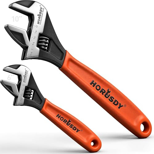 HORUSDY Adjustable Wrench Set | 2-Piece | 6-Inch and 10-Inch Wrenches | Metric & SAE Scales | Cushion Grip Wrench | Cr-V Steel