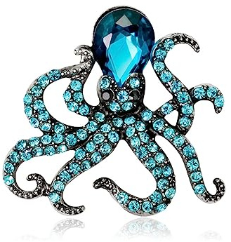 Yurosiay Broche de Pulpo de Diamantes de Imitación Multicolor Broche de Animales Océano Vintage Broche de Cristal para Mujer Broche de Diamantes de Imitación Broche Moderno y Bonito para mujer Azul