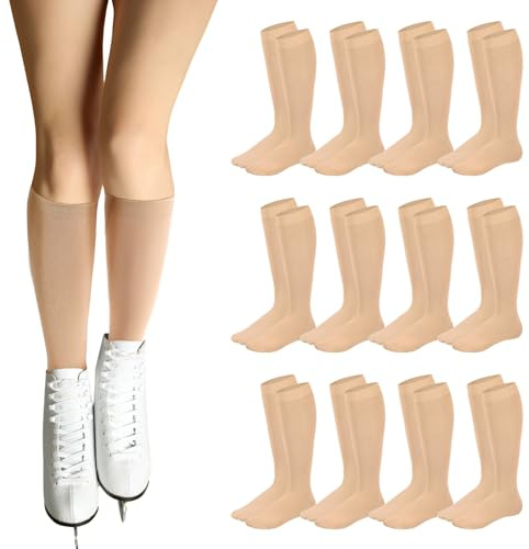 Toulite 12 Paar Eiskunstlaufsocken Eislaufsocken für Damen Mädchen Rollschuhsocken Leicht Blickdicht Fuß Tanzsocken, Hautfarben, Einheitsgröße