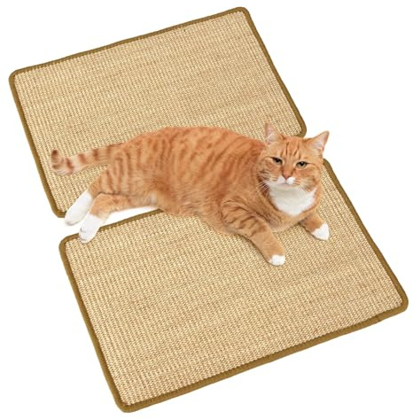 WEAVELYRICS Cat Scratcher Mat [2-Pack], 23.6 X 15.7 Inch, Natural Sisal Cat Scratch Mats, Horizontal Cat Floor Scratching Pad Rug with Sticky Tapes, Protect Couch and Carpets (Natural Color)