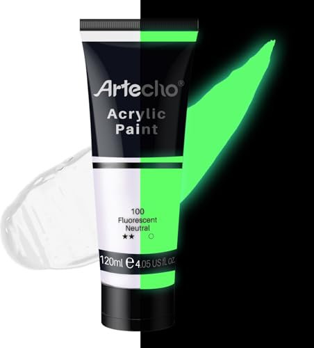 Artecho Acrylfarbe Leuchtfarbe Neutral 120 ml, Wasserfest und Lichtecht, Schnell Trocknend, Acrylfarbe für Leinwand, Holz, Stoff, Handwerk, Leder und Stein.