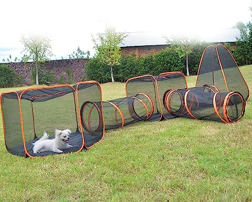 Enclos pour chats d'extérieur 6-en-1 Tentes de jeu portables et parc à chats - Grands chats, lapins, furets, aire de jeux pour petits animaux avec tunnels en maille dépliables