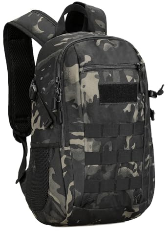 Explokit Zaino Tattico Piccolo da 12L 20L 30L Zaino Militare con Sistema Molle Zainetto Scolastico per Studenti Ideale per Trekking Viaggi Escursionismo e Campeggio (#10L-CP Nero)