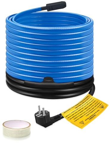 Ci-Fotto Câble chauffant antigel, 10 m, auto-régulant, avec thermostat intégré pour protéger tuyaux d'eau, tuyaux domestiques en métal/plastique, gouttières, auges de pâturage, 17 W/m