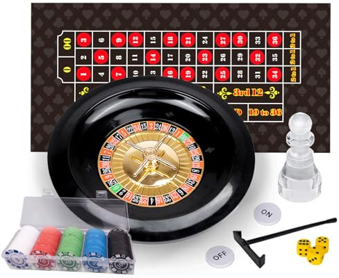 WodGod Roue de roulette et craps avec grand feutre double face, roue de roulette de 25,4 cm, râteau à frites, 200 jetons, marqueur de roulette, 3 dés, parfait pour les soirées de jeu