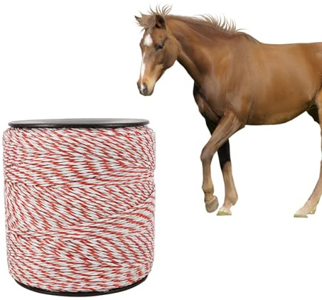Hilo Pastor Eléctrico 500m x 2 mm, Cinta 6 Conductores Acero Inoxidable, Cuerda para Cerca Eléctrica, Cable Valla Eléctrica para Caballos Vacas Ovejas, Rojo y Blanco, Accesorios para Cerca Eléctrico