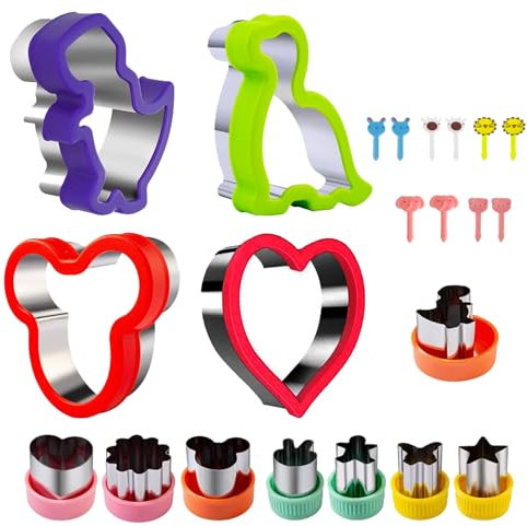 22 Stück Edelstahl Dinosaurier Ausstechformen Gemüse Obst,Gemüseschneider Keks Plätzchen Cutter Gemüseausstecher Schutzgriff für Kinder