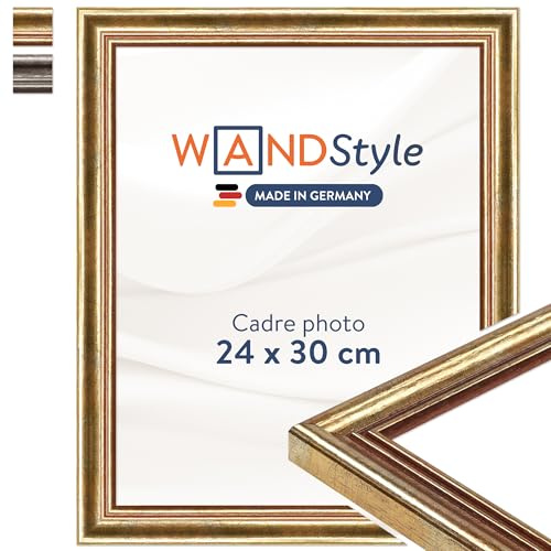 WANDStyle Bilderrahmen 24x30 Vintage, Bilderrahmen Gold Holz, hochwertiger Holzbilderrahmen Antik, Posterrahmen zum Aufhängen, Rahmen 30x24 cm, Fotorahmen H400 - Made in Germany