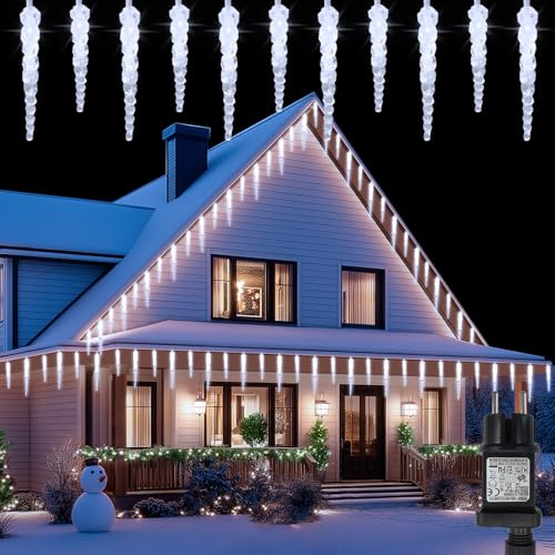 Carámbanos luces de cadena al aire libre, 4 m 40 carámbanos LED guirnalda de luces de Navidad con temporizador de 8 modos, carámbanos a prueba de agua cadena de luz para aleros caseros balcón ventana