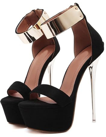 WXBCDS Stilettos Mujer Sandalias de Plataforma con tacón Alto y Correa en el Tobillo for Mujer, Zapatos de Stripper for Fiesta(Black,40)