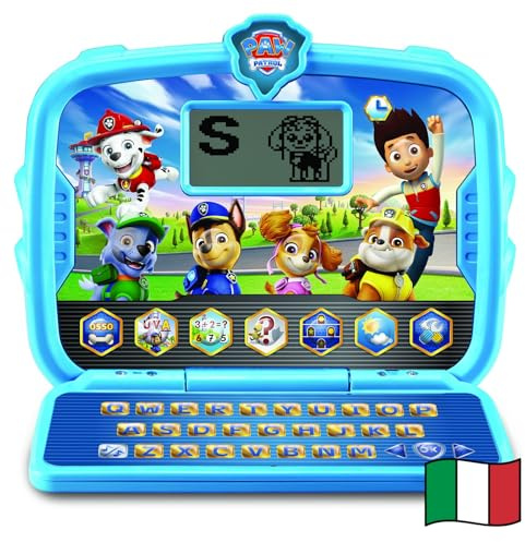VTech Paw Patrol Ordinateur éducatif, Appareil 2 en 1 Ordinateur et Tablette Enfants, 6 Activités, Écran LCD et 7 Boutons Interactifs, Langue Italienne, Batteries incluses, 3-7 Ans
