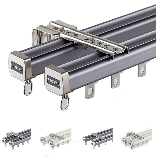 Asta per tenda a 2 corsie per montaggio a soffitto, 1 m/2 m/4 m, divisorio grigio superiore 1,1 m, soluzione versatile per drappeggi per casa e ufficio