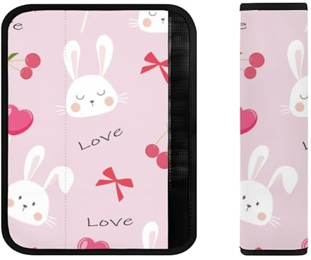 Cuscinetti per cinture di sicurezza rosa pallido con coniglietto, comodi cuscinetti per cinture di sicurezza per auto, accessori per tutte le stagioni, cuscinetti generici per proteggere il collo e le
