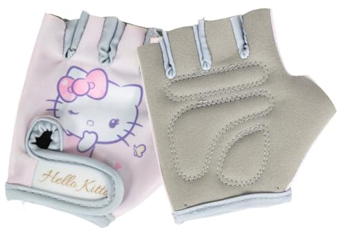 Guantes de Bicicleta Tataway Hello Kitty para niñas, Talla 5, Rosas y Grises, Guantes de Ciclismo para niños, Medios Dedos con Palma Antideslizante Reforzada y Cierre Ajustable