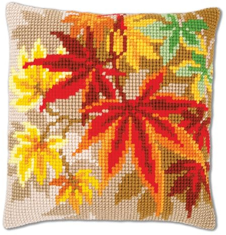 VERVACO Kit Cuscino Punto Croce FOGLIE AUTUNNALI Set Ricamo Principianti Cuscini Gobelin Decorativi ca. 40 x 40 cm Accessori Per Lavoretti Creativi DIY Casa Decor Hobby Adulti Cross Stitch