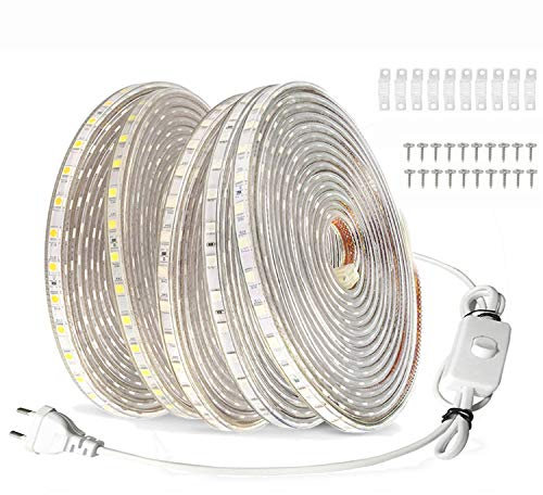 FOLGEMIR 20m LED Band mit Schalter - Blau, 220V 230V Beleuchtung, 60 Leds/m Strip, IP65 wasserdicht Lichtschlauch (Blau, 20m)
