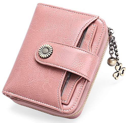 GOIACII Geldbörse für Damen, Leder, klein, RFID-blockierend, mit Reißverschluss, Kartenhalter mit Ausweisfenster, B06 Pink, small, Classic