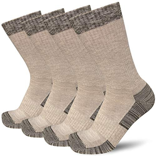 APTYID Men's Moisture Wicking Cushioned Crew Work Boot Socks, Size 9-12, Khaki Brown, 4 Pairs