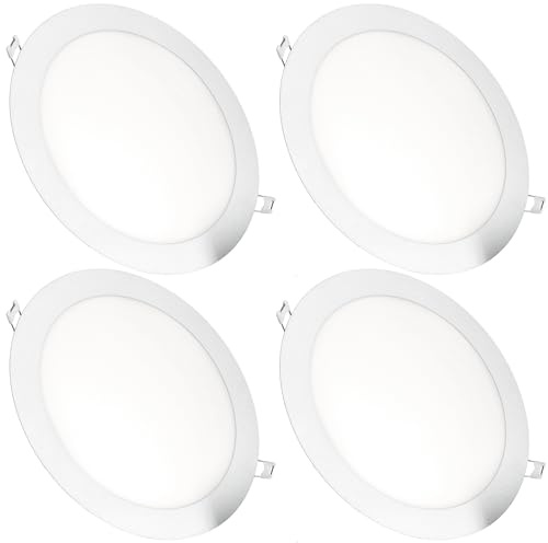 JANDEI – Confezione da 4 faretti LED da incasso rotondi, 18W, 1500 lumen, extrapiatti 13 mm, foro di montaggio Ø200-205 mm, bianco caldo 3000K con trasformatori inclusi