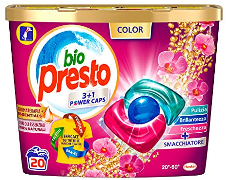 Bio Presto Vordosiertes Waschmittel in Kapseln für farbige Wäsche, 20 x 12 g (240 g)
