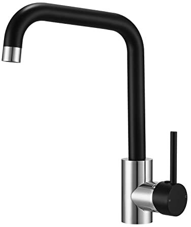 Kitchen Sink Mixer Tap with 360 Swivel Spout, Monobloc Kitchen Faucet Mixers 1 Hole Rectangle L-Shaped Single Lever Bar Taps, Chrome and Matte Black