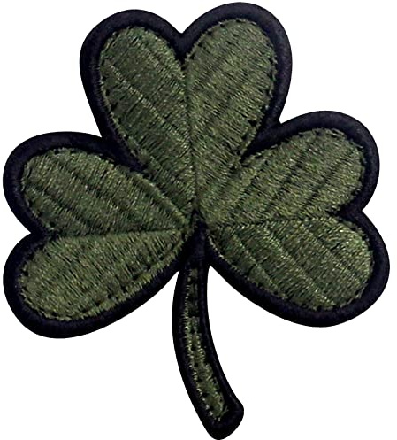 Insignia de trébol irlandés táctico, trébol de la suerte Broche Bordado de Gancho y Parche de Gancho y bucle de cierre, Verde oliva