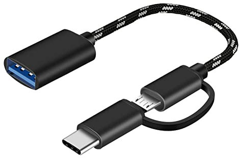 BORLTER CLAMP Adaptateur USB C/Micro USB vers USB, Convertisseur Micro USB/USB-C vers USB 3.0, Câble Adaptateur OTG Compatible avec MacBook, Téléphones Android et Plus, Noir