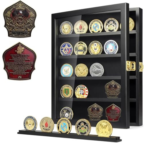 Medals Display Case - Military Challenge Coin Display Shadow Box - Pin Display Coin Holder Display Challenge Coin Display Coin Box fits 45 Military Medals Poker Chip Anime Coins