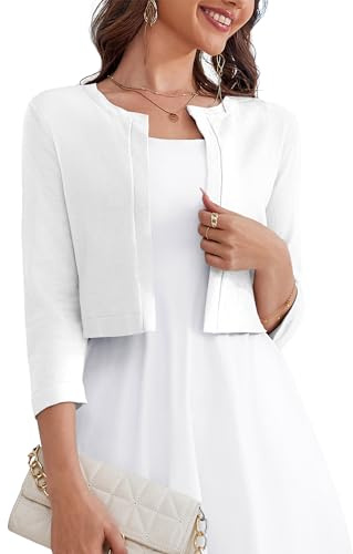 OmicGot Cropped Cardigan Sweater Bolero White Shrugs for Women Dresses
