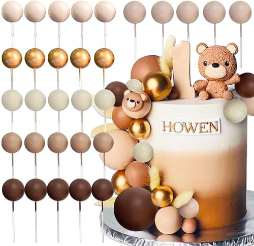 JeVenis boho beige boules décorations de gâteau boules marron boules or décoration de gâteau pour baby shower anniversaire mariage