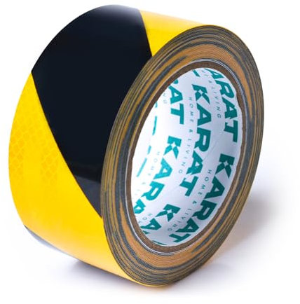 KARAT Absperrband gelb schwarz 5cmx10m Reflektierendes Klebeband, selbstklebend & wasserdicht, zuschneidbares Warnband, Reflektorband, Signalband, Markierungsband, Sicherheitsband