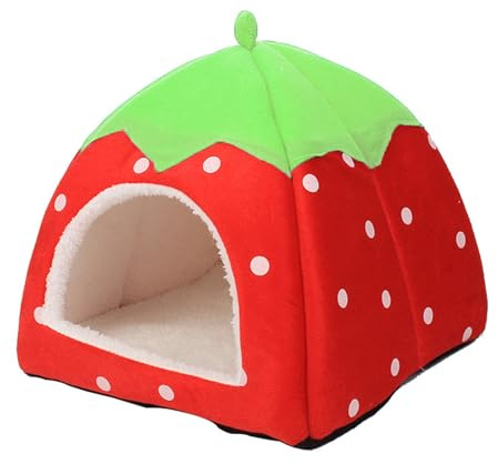 Guinea Pig House, 1 Pack (24 X 24cm) Small Animal Winter Warm Nest, Non Slip Strawberry Hedgehog With Removable Pad, Animals Warm Sleeping (Red)