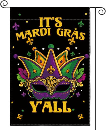Drapeau de jardin « It's Mardi Gras Y'all » - 30,5 x 45,7 cm - Double face - Masque de bal masqué - Décoration extérieure